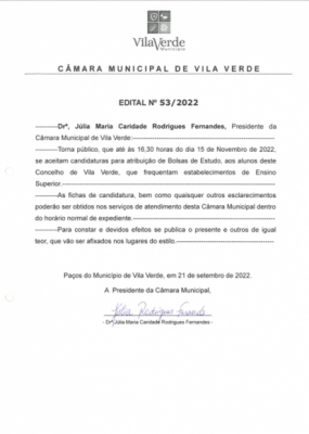 Alunos do Ensino Superior já se podem candidatar às bolsas de estudo do Município de Vila Verde